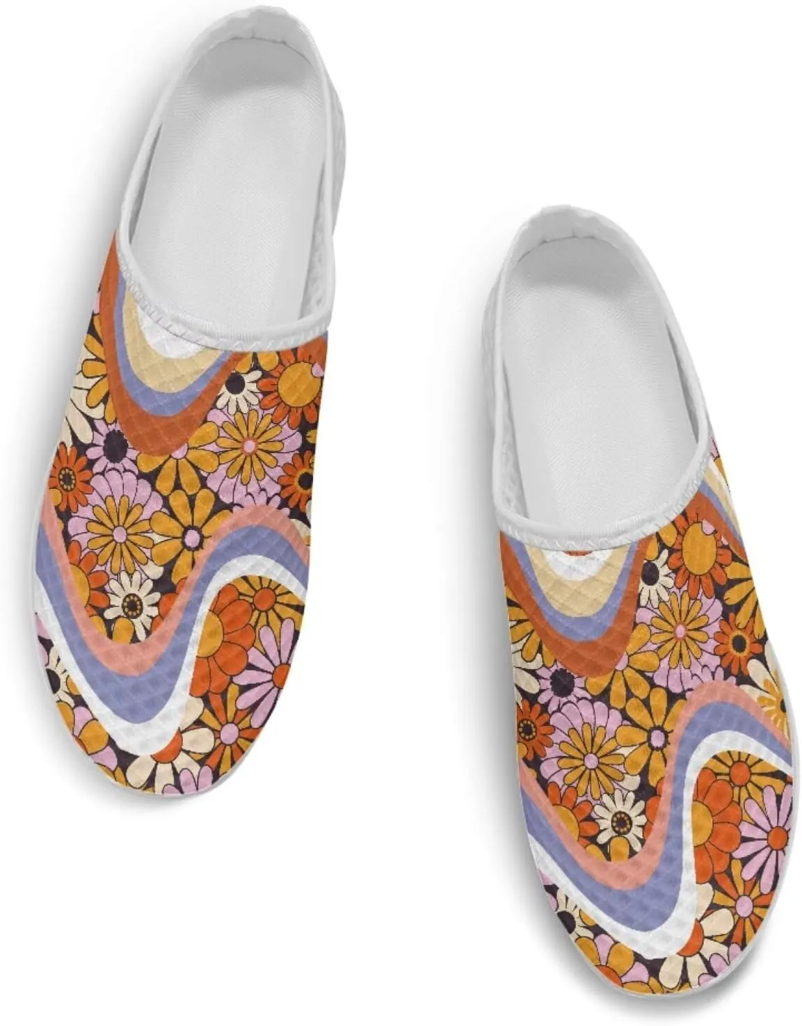 Floral Mule Shoes for Women Slip on Breathable Loafers Low Top Garden Clogs for Travel Vacation Shopping
