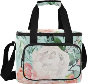 Flowers Leaves Composition Insulated Lunch Bag Reusable Lunch Tote Bag Cooler Bag for Women Men Adult Lunch Box with Adjustable Shoulder Strap Leakproof Lunch Bag