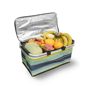 Foldable coloured insulated picnic storage bag basket with 2 handles