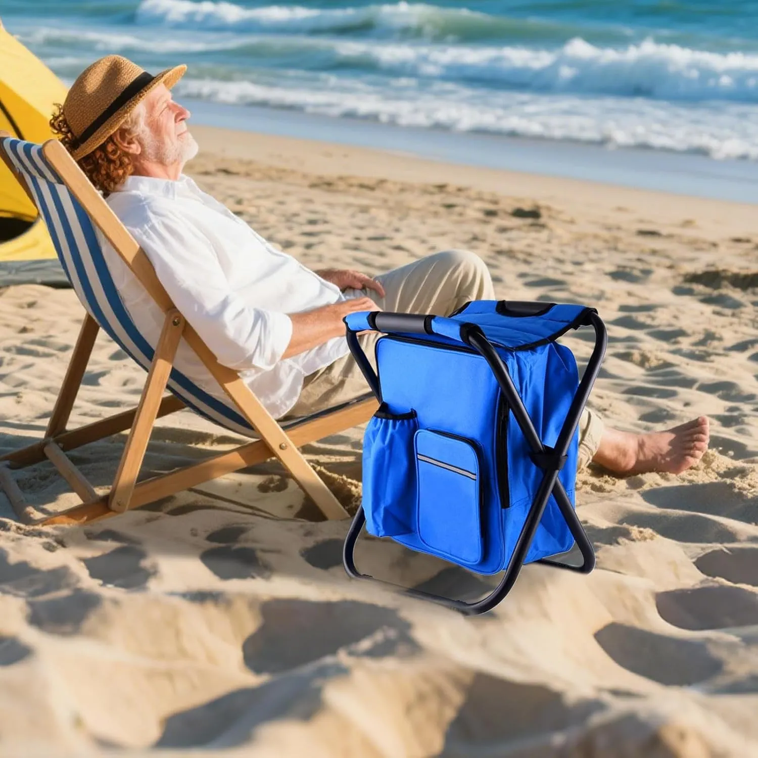 Foldable Outdoor Chairs | Folding Chairs for Outside,Backpack Cooler Bag Camping Recliner for Mountaineering Hiking Travel Balcony Patio Festival Lawn Park Fishing Garden Backyard Picnic Poolside