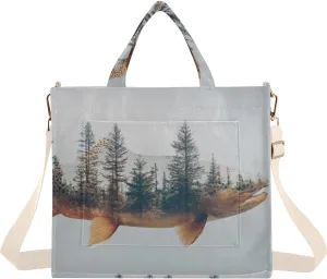 Forest Trout Women's Tote Bag Corduroy Cloth Handbag Purse with Detachable Strap Small Size