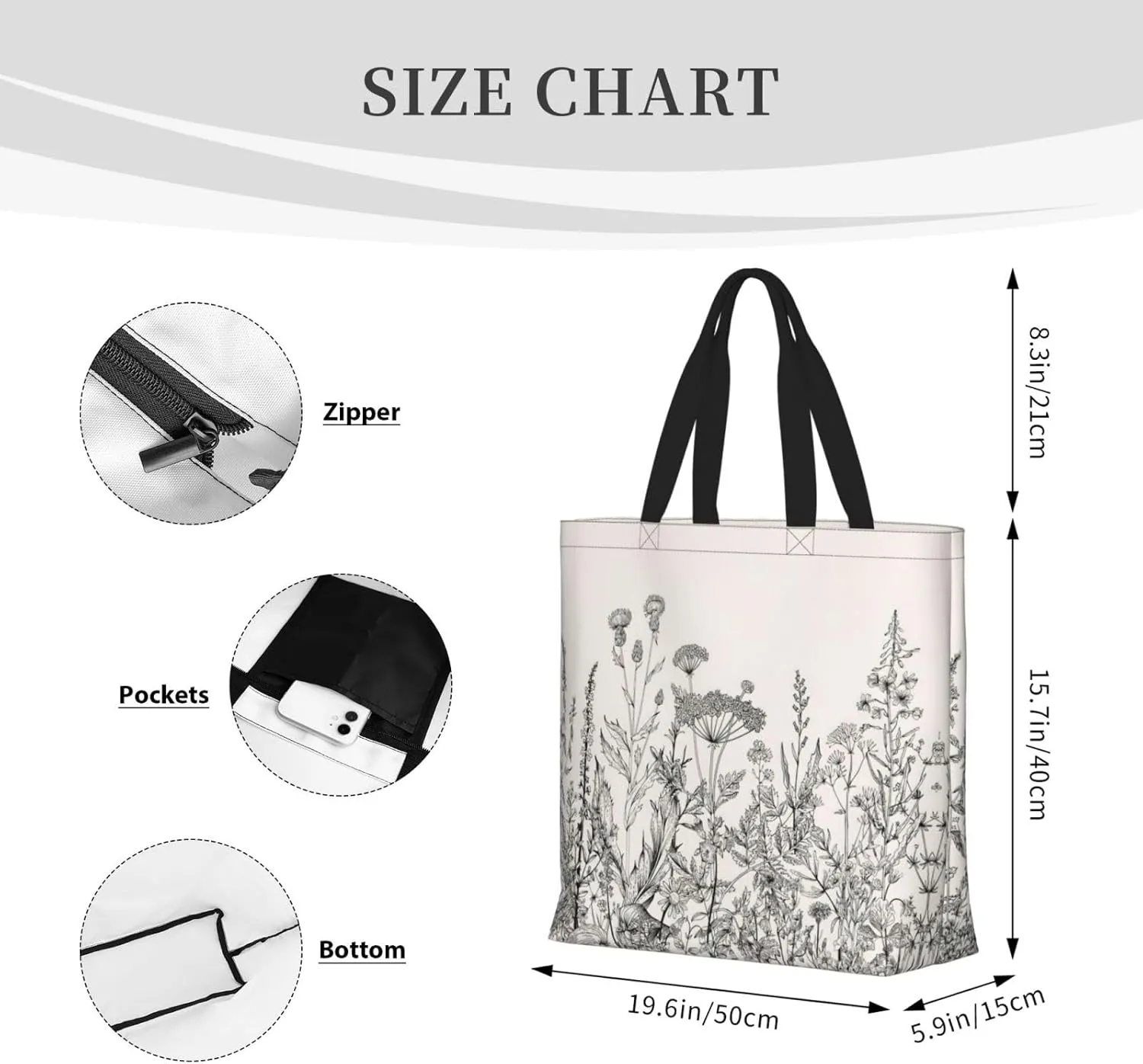 Formulas Shapes Theory Math Lesson Word Print Tote Bag Shoulde Bag Handbag Grocery Bags Reusable For Office Shopping Travel