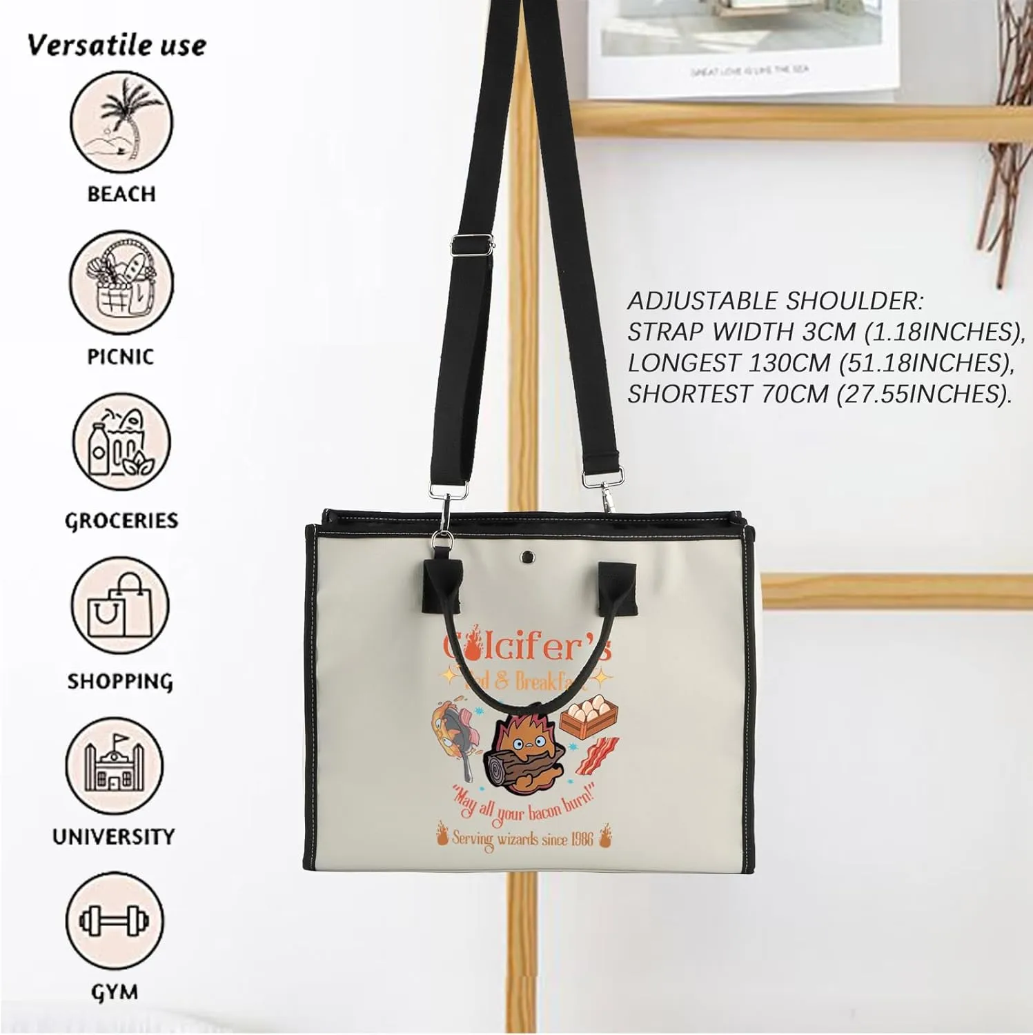 FOTAP Calcifer Lover Handbag - Calcifer's Bed & Breakfast Tote Bag - Anime Inspired Gift
