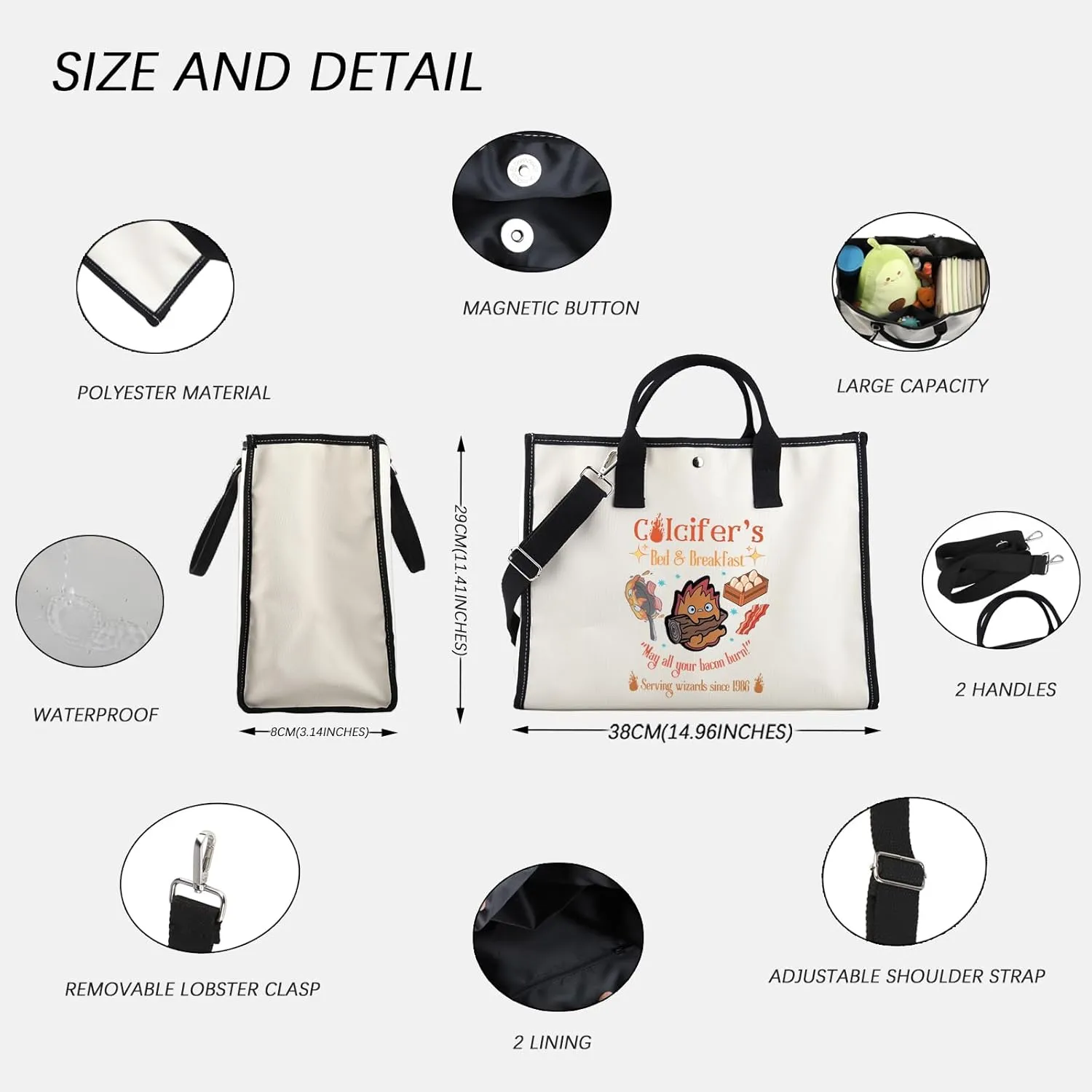 FOTAP Calcifer Lover Handbag - Calcifer's Bed & Breakfast Tote Bag - Anime Inspired Gift