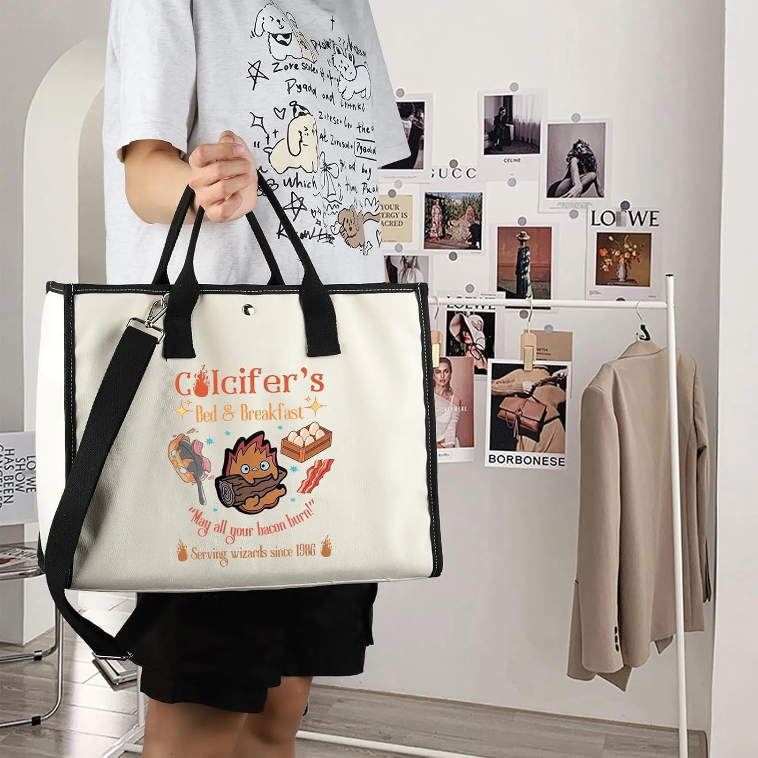 FOTAP Calcifer Lover Handbag - Calcifer's Bed & Breakfast Tote Bag - Anime Inspired Gift