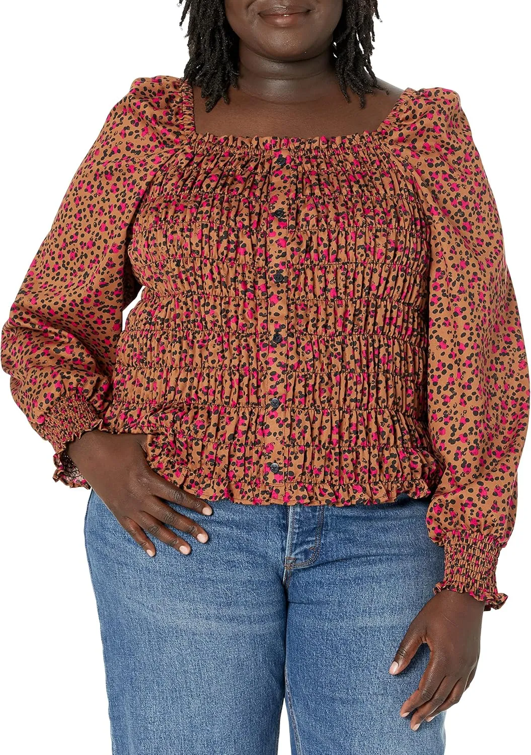 Foxcroft Women's Olivia Long Sleeve Wild Cheetah Blouse