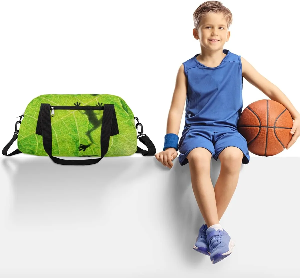 Frog Shadow Leaf Kids Duffel Bag for Girls Boys Teens, Frog Oil Painting Dance Bag Overnight Small Duffel Bag Carry On Weekend Sports Gym Travel Bag for School Practice Gymnastics Ballet