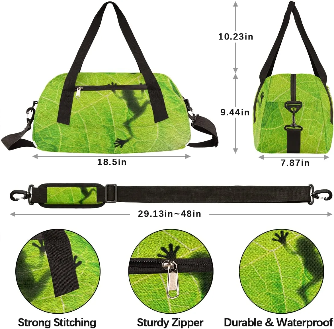 Frog Shadow Leaf Kids Duffel Bag for Girls Boys Teens, Frog Oil Painting Dance Bag Overnight Small Duffel Bag Carry On Weekend Sports Gym Travel Bag for School Practice Gymnastics Ballet
