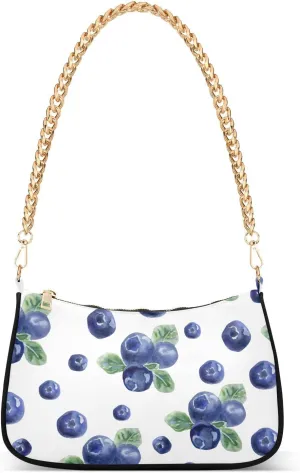 Fruits Blueberry Shoulder Bag Tote Handbag Clutch Purse for Women Chain Bags with Zipper Closure Gift
