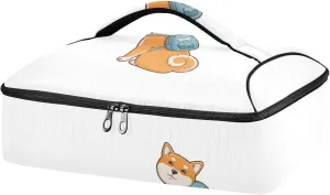 Funny Orange Shiba Inu Dogs in Different Poses on White Reusable Insulated Pizza Bag, Waterproof Food Delivery Bag, with Handle Lid Leakproof Pizza Holder Tote for Hot or Cold Food
