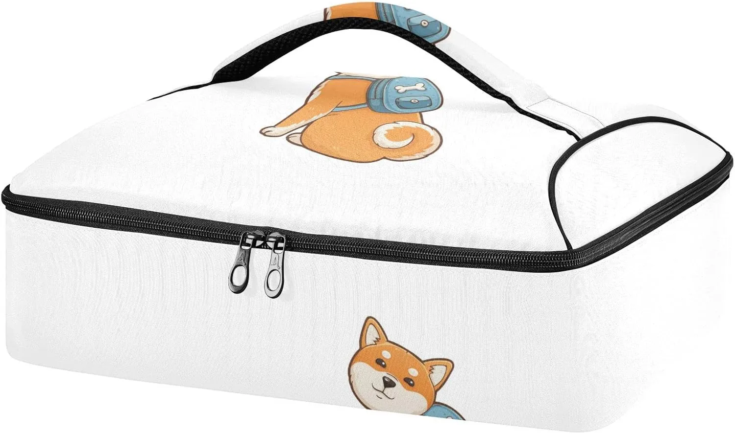 Funny Orange Shiba Inu Dogs in Different Poses on White Reusable Insulated Pizza Bag, Waterproof Food Delivery Bag, with Handle Lid Leakproof Pizza Holder Tote for Hot or Cold Food