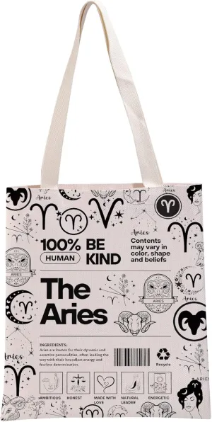 G2TUP Aries Inspired Gift 100% Human Be Kind The Aries Tote Bag Astrology Lover Handbag Zodiac Aries Merch