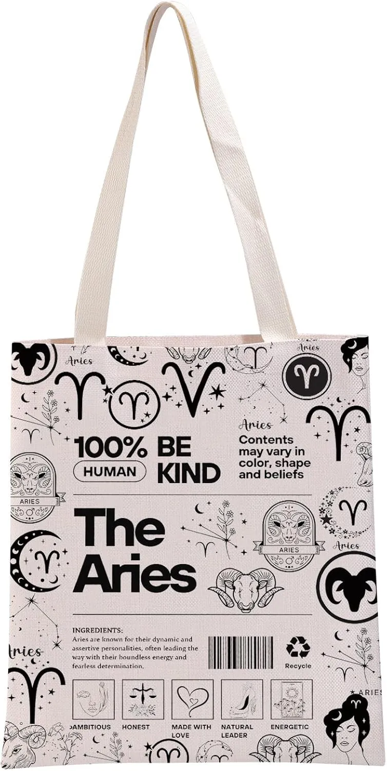 G2TUP Aries Inspired Gift 100% Human Be Kind The Aries Tote Bag Astrology Lover Handbag Zodiac Aries Merch