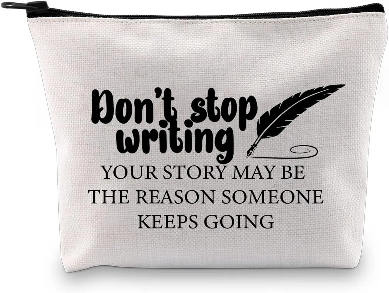 G2TUP Creative Writer Makeup Bag - Future Author Cosmetic Bag - Novelist Gift Writer Appreciation Zipper Travel Bag (White)
