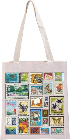 G2TUP Funny Stamp Gift Travel Stamp Tote Bag Retro Stamp Handbag Stamp Collector Gift Postage Stamp Gift