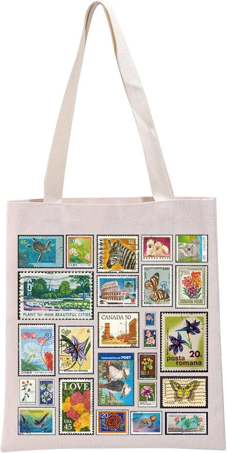 G2TUP Funny Stamp Gift Travel Stamp Tote Bag Retro Stamp Handbag Stamp Collector Gift Postage Stamp Gift