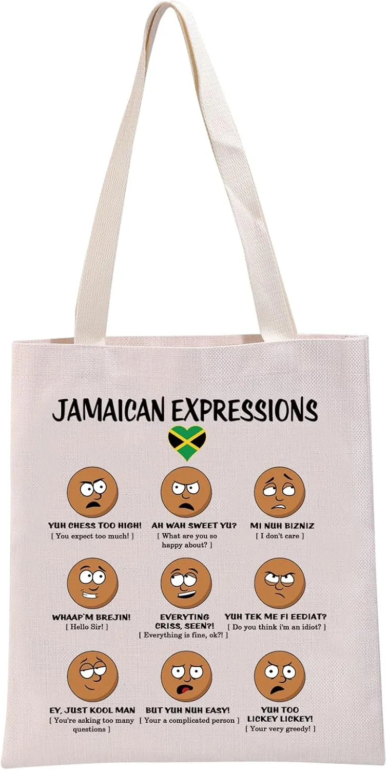 G2TUP Jamaica Gift Jamaican Expressions Tote Bag Jamaican Patois Handbag Jamairican Gift Jamaica Vacation Trip Travel Bag