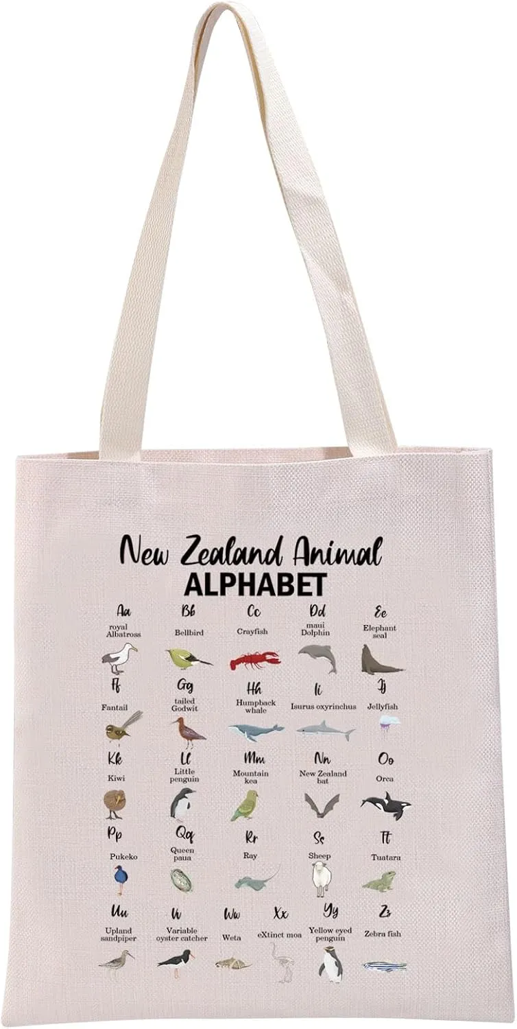 G2TUP New Zealand Lover Gift New Zealand Animal Alphabet Tote Bag New Zealand Vacation Trip Handbag New Zealander Gift
