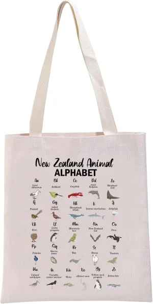 G2TUP New Zealand Lover Gift New Zealand Animal Alphabet Tote Bag New Zealand Vacation Trip Handbag New Zealander Gift