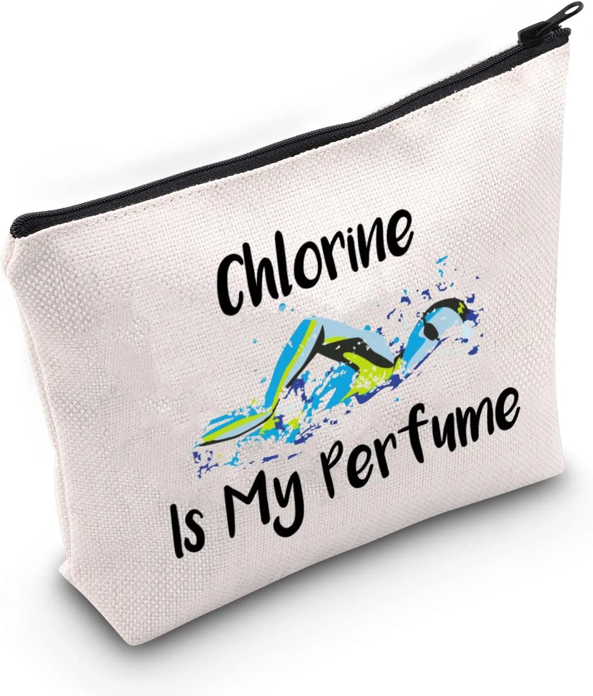 G2TUP Swimming Gift Chlorine Is My Perfume Makeup Bag Swimmer Cosmetic Bag Swim Lover Gift Swimming Team Gift Swimming Coach Zipper Travel Pouch (Chlorine Is My Perfume White Bag)