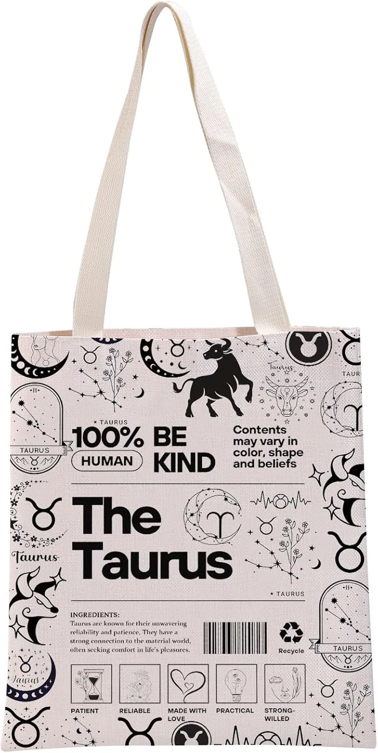 G2TUP Taurus Inspired Gift 100% Human Be Kind The Taurus Tote Bag Astrology Lover Handbag Zodiac Taurus Merch