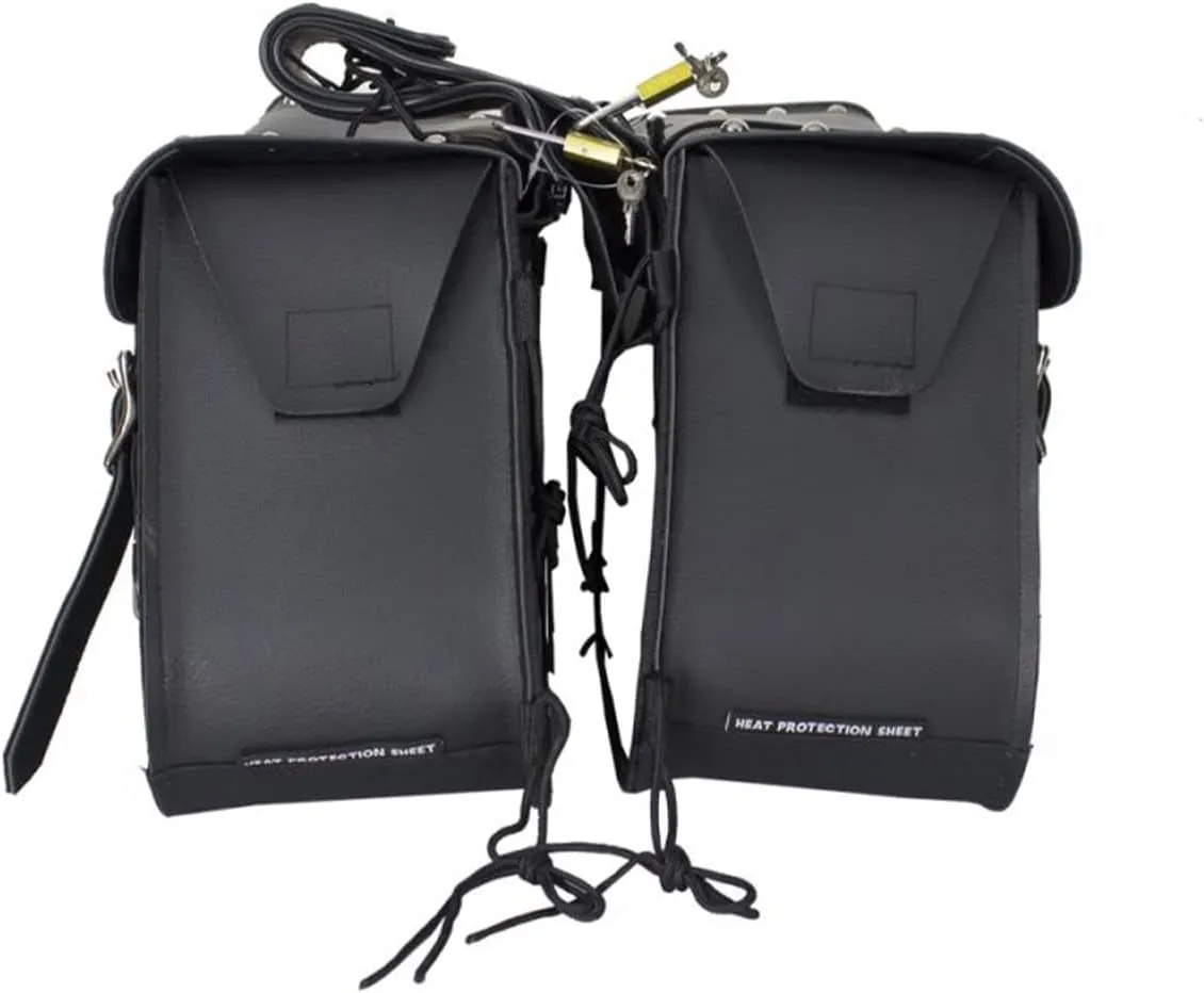 GARGOYLE BELLS Motorcycle Saddle Bags Synthetic Leather Motorcycle Luggage Bag 25.5L Waterproof Saddle Bags For Motorcycle Softails Sportsters Dyna V-star Shadow (With Studs, Black, 13"x13"x10")