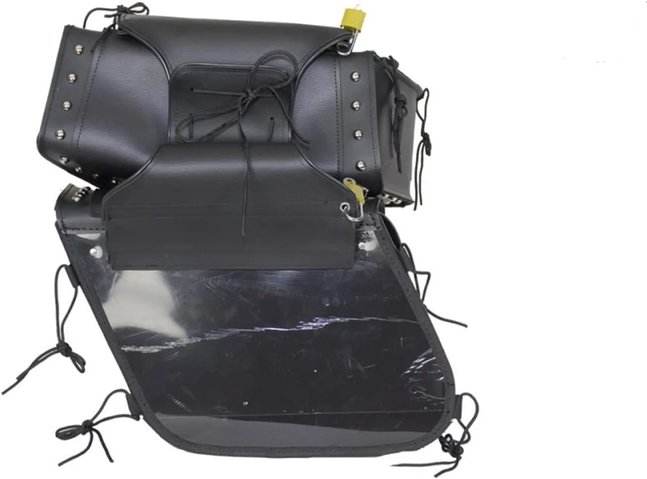 GARGOYLE BELLS Motorcycle Saddle Bags Synthetic Leather Motorcycle Luggage Bag 25.5L Waterproof Saddle Bags For Motorcycle Softails Sportsters Dyna V-star Shadow (With Studs, Black, 13"x13"x10")