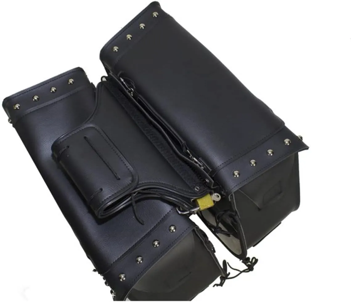 GARGOYLE BELLS Motorcycle Saddle Bags Synthetic Leather Motorcycle Luggage Bag 25.5L Waterproof Saddle Bags For Motorcycle Softails Sportsters Dyna V-star Shadow (With Studs, Black, 13"x13"x10")