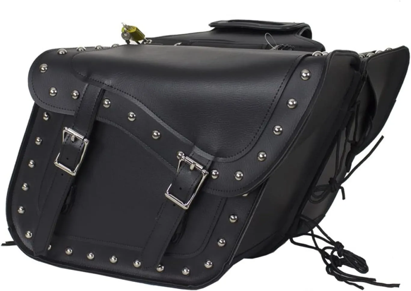 GARGOYLE BELLS Motorcycle Saddle Bags Synthetic Leather Motorcycle Luggage Bag 25.5L Waterproof Saddle Bags For Motorcycle Softails Sportsters Dyna V-star Shadow (With Studs, Black, 13"x13"x10")