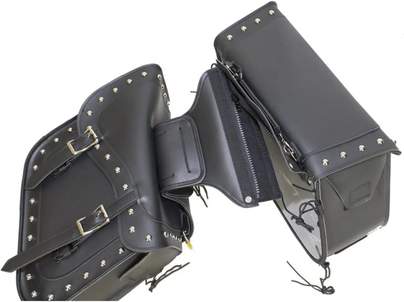 GARGOYLE BELLS Motorcycle Saddle Bags Synthetic Leather Motorcycle Luggage Bag 25.5L Waterproof Saddle Bags For Motorcycle Softails Sportsters Dyna V-star Shadow (With Studs, Black, 13"x13"x10")