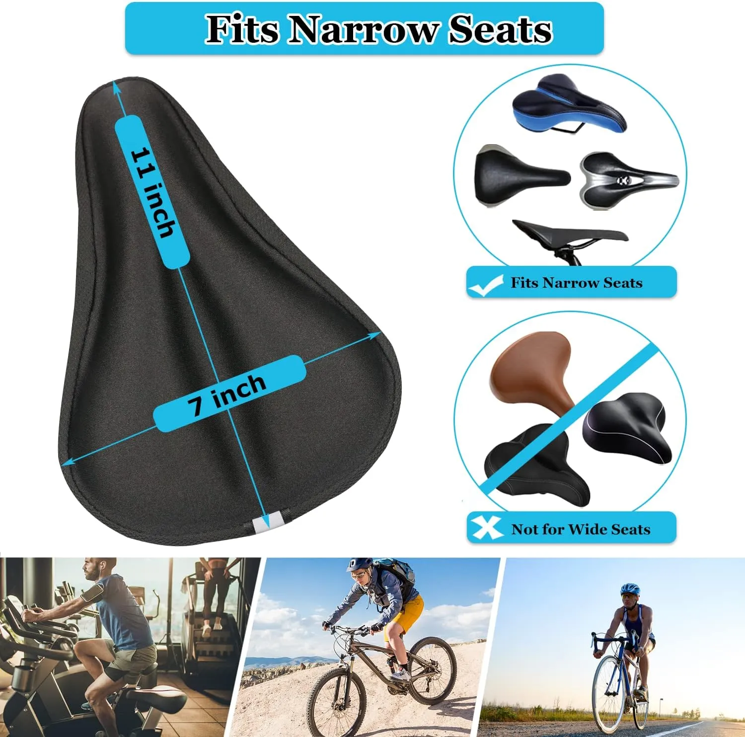 Gel Bike Seat Cover Padded Bicycle Saddle Covers for Women & Men, Most Comfortable Exercise Bike Seat Cushion Cover, Soft for Spin Indoor Outdoor Cycling Class Mountain Stationary Bikes