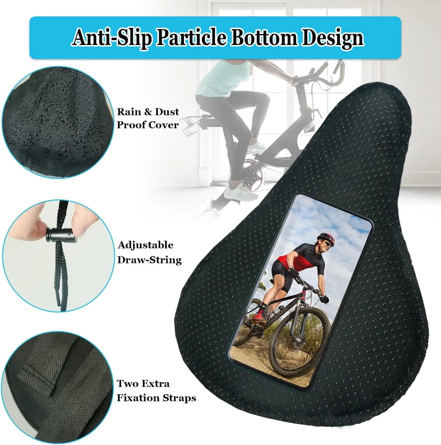 Gel Bike Seat Cover Padded Bicycle Saddle Covers for Women & Men, Most Comfortable Exercise Bike Seat Cushion Cover, Soft for Spin Indoor Outdoor Cycling Class Mountain Stationary Bikes