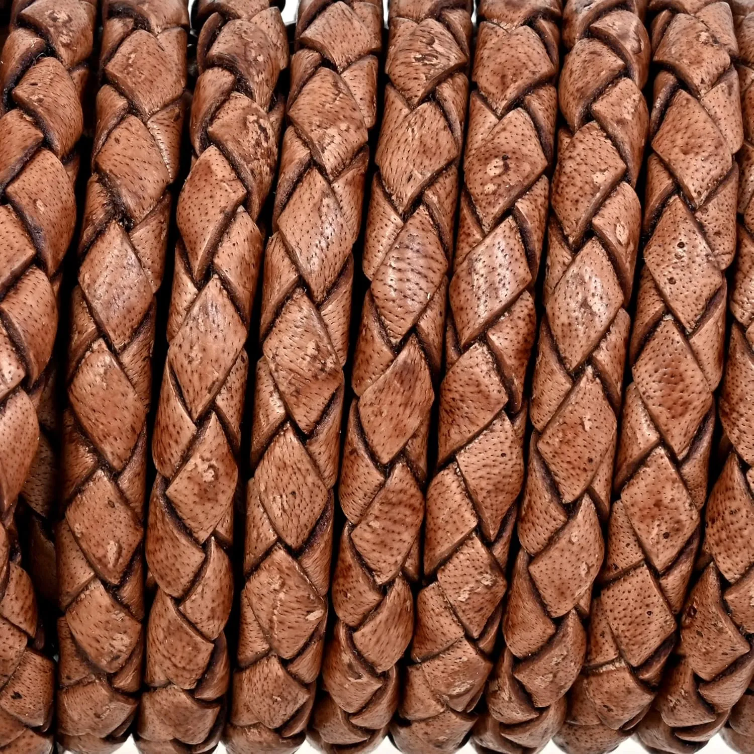 GENIQUE Real/Genuine Round Braided Leather Cord String Rope Folded, Leather Rope for Crafts, Jewelry Making, Necklace, Bracelet (5 Metres) (5mm, Saddle Brown Distressed)