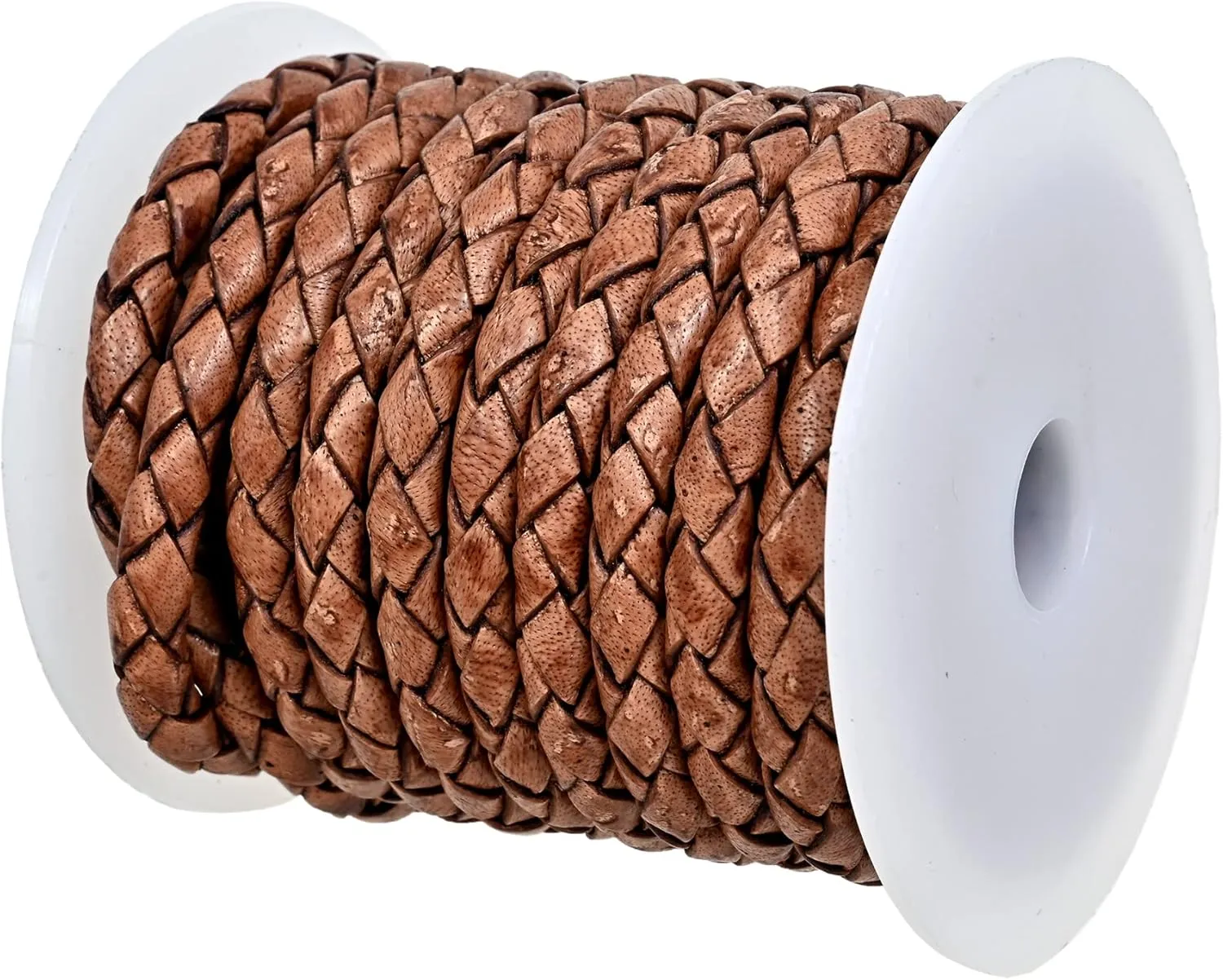 GENIQUE Real/Genuine Round Braided Leather Cord String Rope Folded, Leather Rope for Crafts, Jewelry Making, Necklace, Bracelet (5 Metres) (5mm, Saddle Brown Distressed)