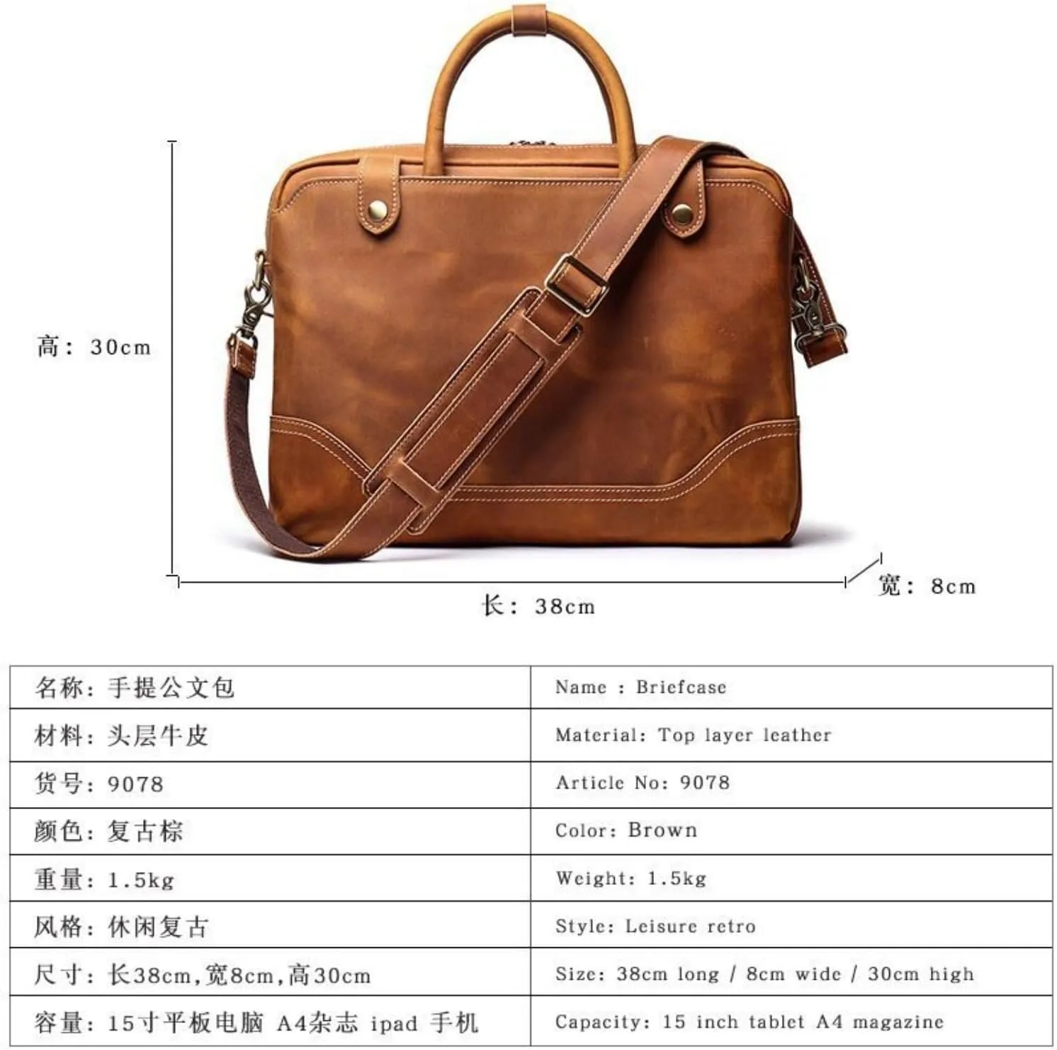 Genuine Leather 14 inch Laptop Tote Notebook Handbag Retro Business Shoulder For Men