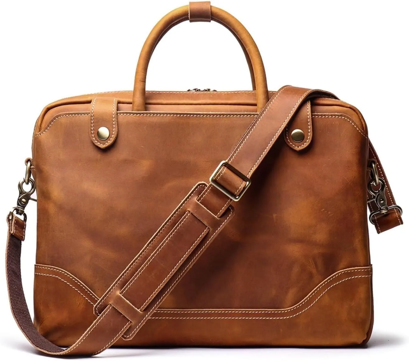 Genuine Leather 14 inch Laptop Tote Notebook Handbag Retro Business Shoulder For Men
