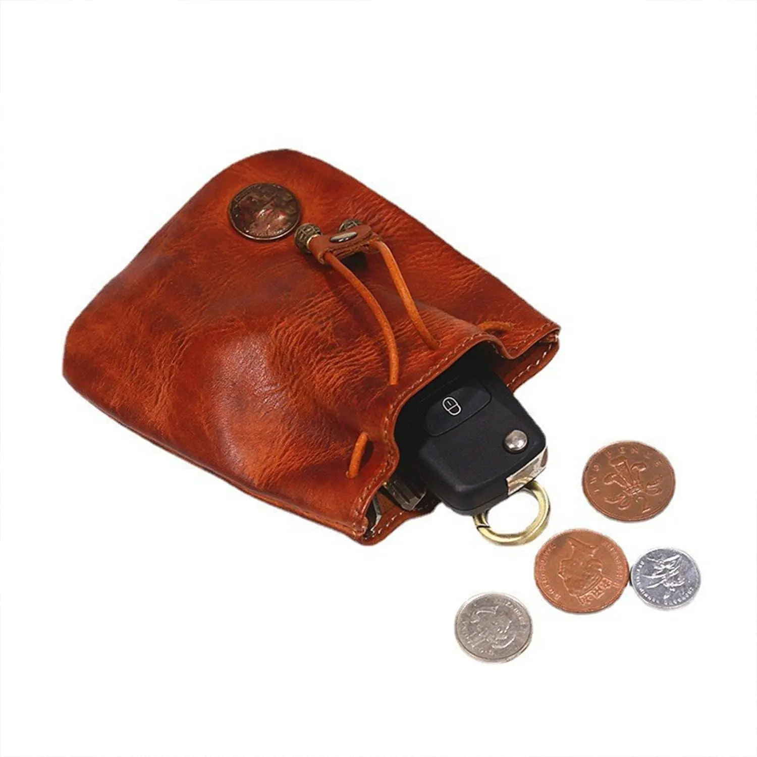 Genuine Leather Medieval Coin Purse Waist Bag, Coin Organizer, Change Holder, Small Leather Drawstring Pouch for Men & Women (Dark brown)