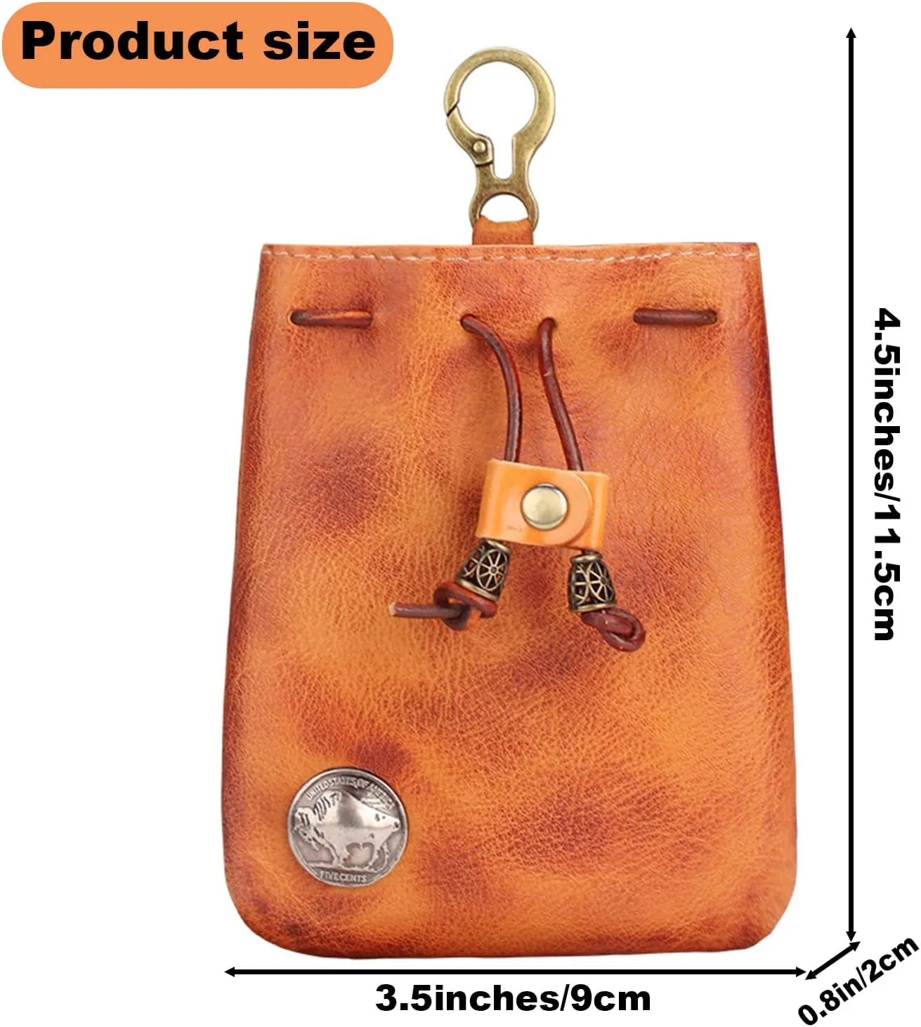 Genuine Leather Medieval Coin Purse Waist Bag, Coin Organizer, Change Holder, Small Leather Drawstring Pouch for Men & Women (Dark brown)