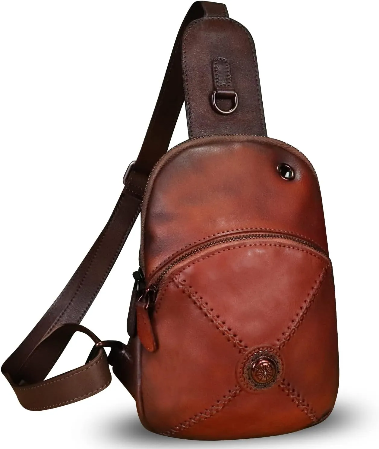 Genuine Leather Silng Bag for Women Small Vintage Leather Sling Backpack Fashion Shoulder Crossbody Bag Chest Purse