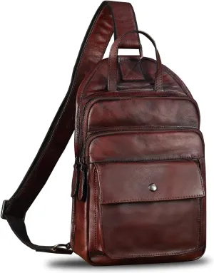 Genuine Leather Sling Bag for Men and Women Vintage Real Leather Fashion Sling Backpack Shoulder Crossbody Chest Purse
