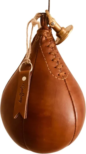 Geoffrey Retro Speed Punch Ball Bag with Brass Fitting Hanging | TAN Leather Vintage Boxing Training | Size 5 | GEOFFREY (Tan)