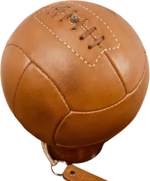 Geoffrey Vintage 12 Panel Soccer Ball 100% Cow Leather with Wooden Base | TAN | Size 5 | Retro Football Hand Stitched