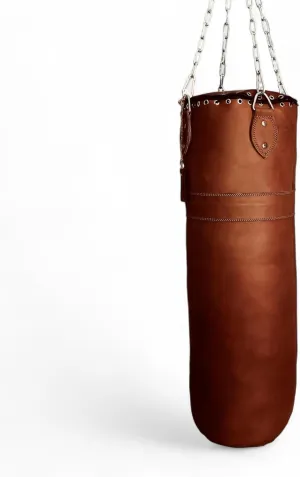 Geoffrey Vintage - TAN - Antique Brown - Leather Boxing Gym Punching TraIng Bag with Chains - Retro 100CM