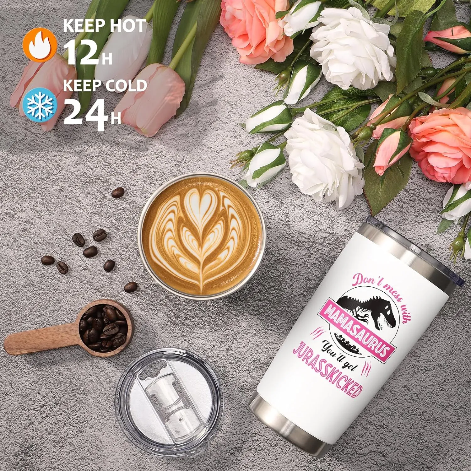 Gifts for Mom, Mothers Day Gifts from Daughter Son, 20 OZ Tumbler Best Mother Birthday Gift for Mama Mother-in-Law Wife Women, Mamasaurus Insulated Cup with Handle New Mom Gift for Wife from Husband