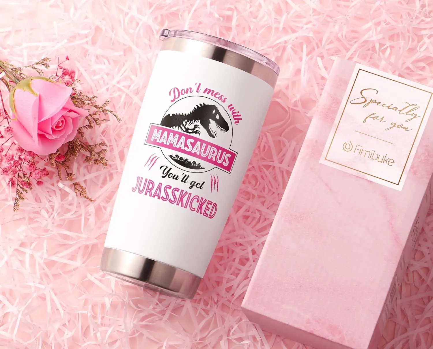 Gifts for Mom, Mothers Day Gifts from Daughter Son, 20 OZ Tumbler Best Mother Birthday Gift for Mama Mother-in-Law Wife Women, Mamasaurus Insulated Cup with Handle New Mom Gift for Wife from Husband