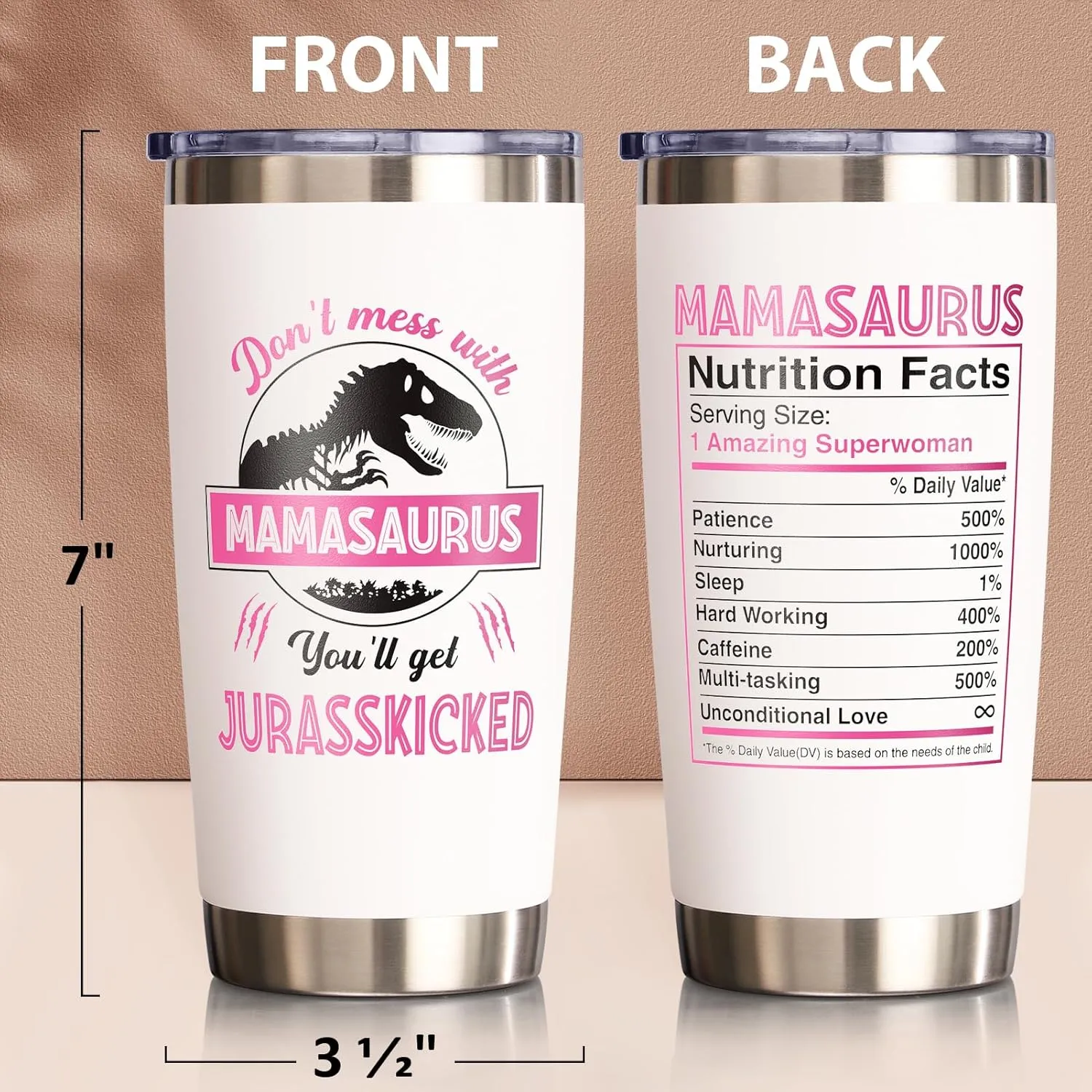 Gifts for Mom, Mothers Day Gifts from Daughter Son, 20 OZ Tumbler Best Mother Birthday Gift for Mama Mother-in-Law Wife Women, Mamasaurus Insulated Cup with Handle New Mom Gift for Wife from Husband