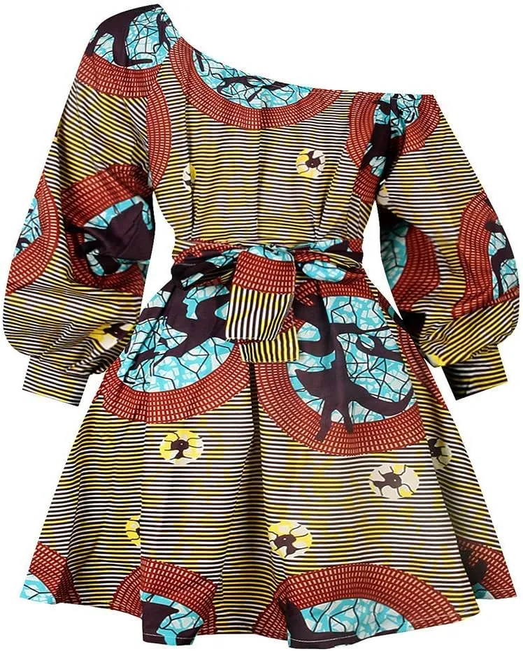 Giovacker Women's African Print Casual Party Dress Dashiki Traditional Costume