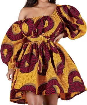 Giovacker Women's African Print Casual Party Dress Dashiki Traditional Costume