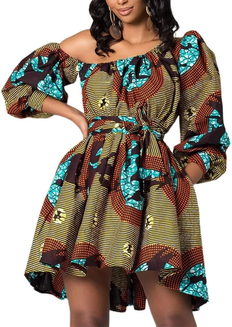 Giovacker Women's African Print Casual Party Dress Dashiki Traditional Costume