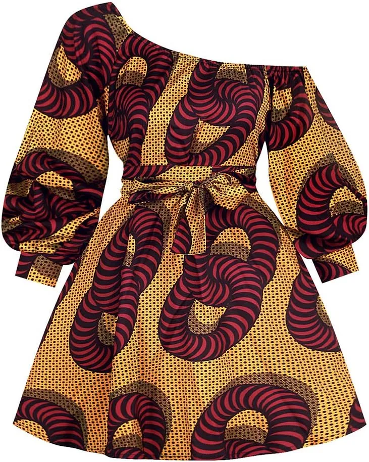 Giovacker Women's African Print Casual Party Dress Dashiki Traditional Costume